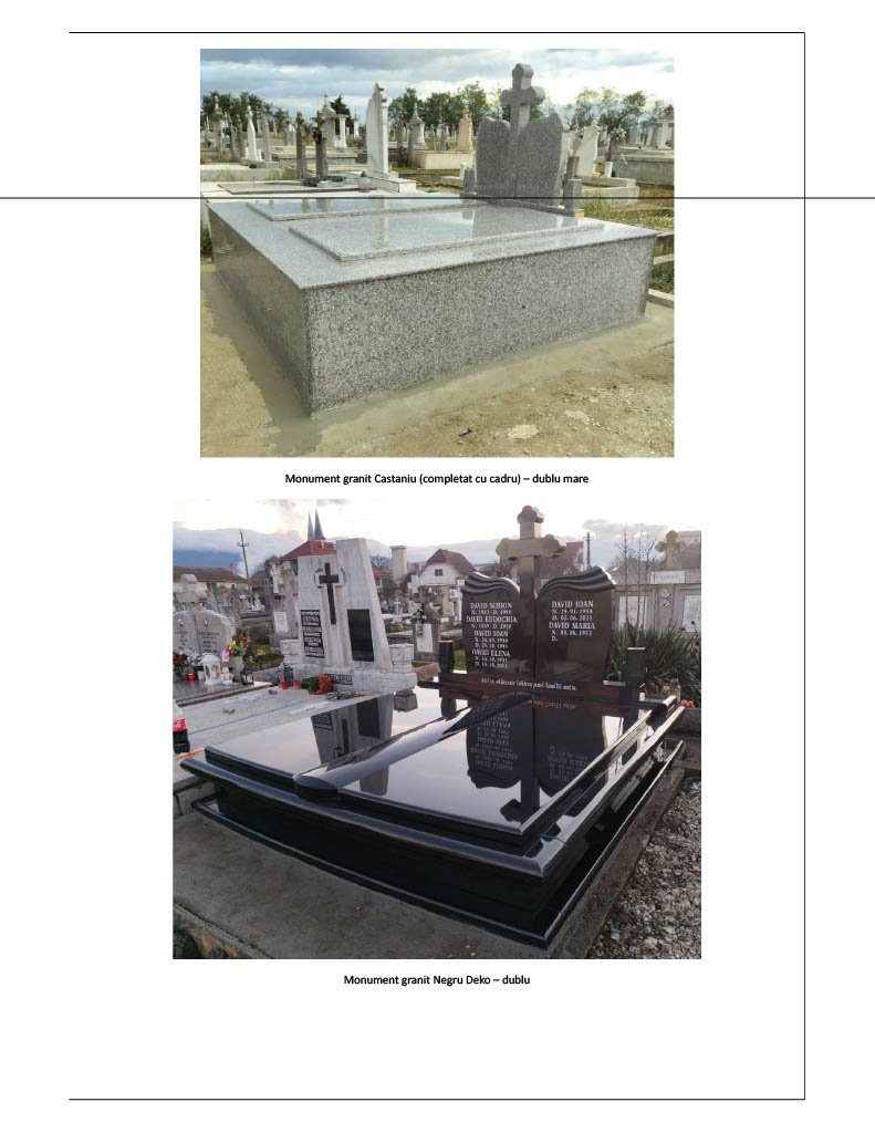Model de monument funerar și finisaj din granit