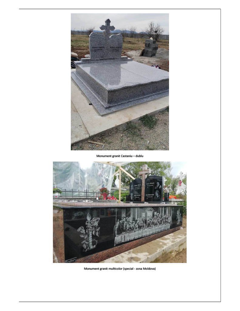 Planșă cu monument dublu din granit castaniu și monument special din granit multicolor