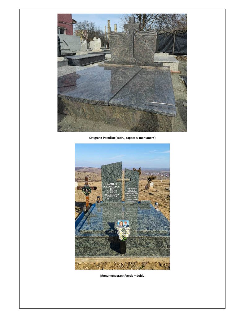 Modele de monumente funerare din granit prezentate în catalog