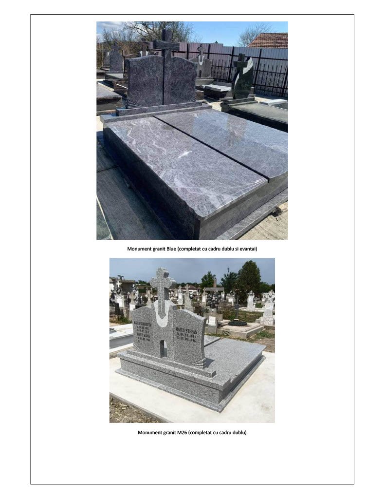 Planșă cu două monumente funerare duble din granit