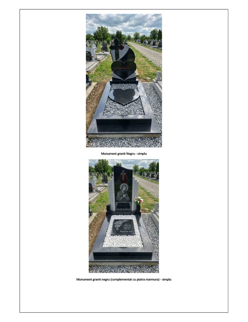Planșă cu două monumente funerare simple din granit negru