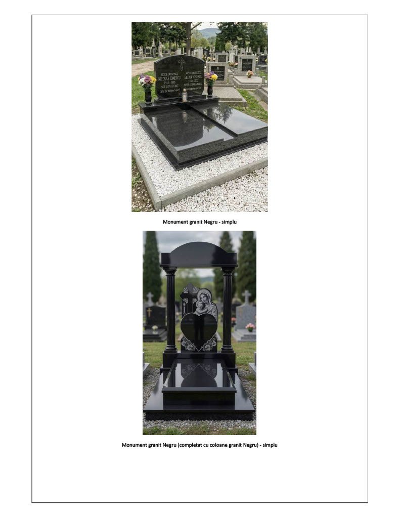 Modele funerare din granit cu zone de personalizare diferite