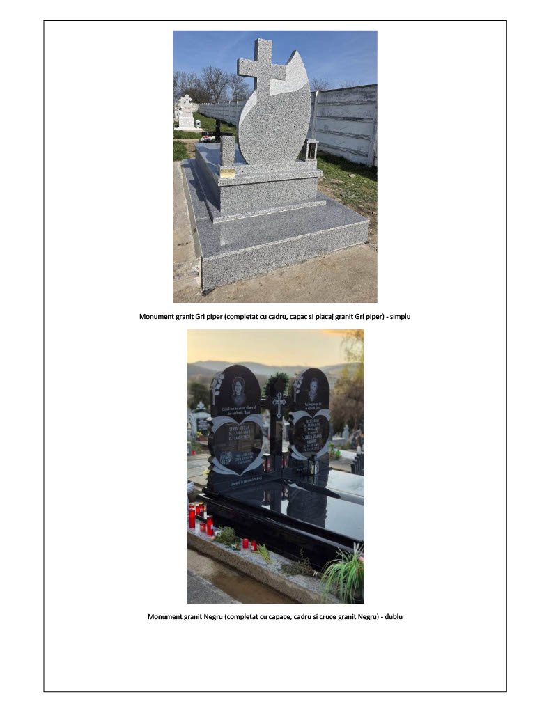 Modele de monumente funerare din granit prezentate ca referință