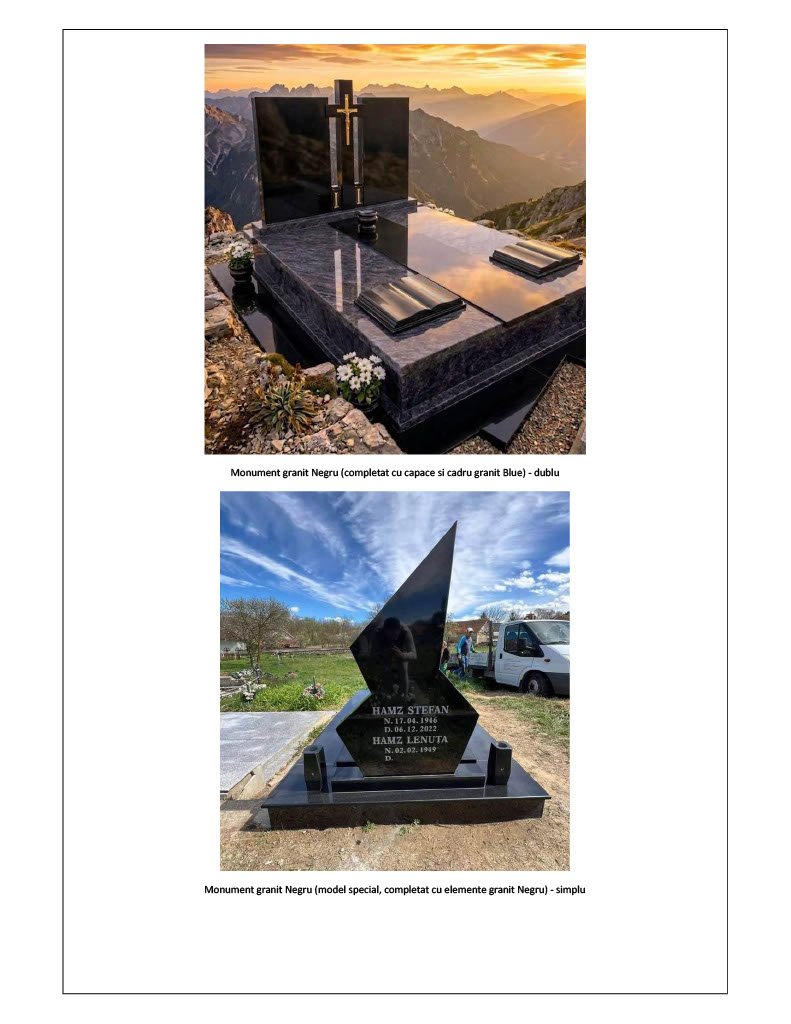 Monumente funerare din granit cu configurații și baze diferite