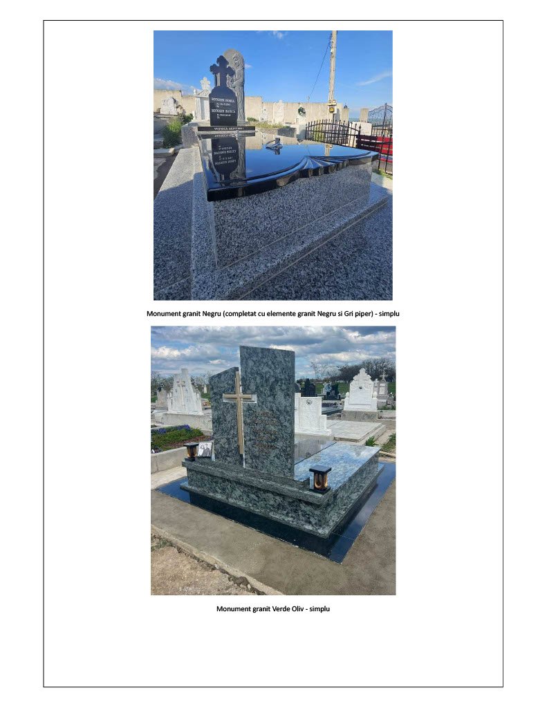 Modele de monumente funerare din granit prezentate ca referință