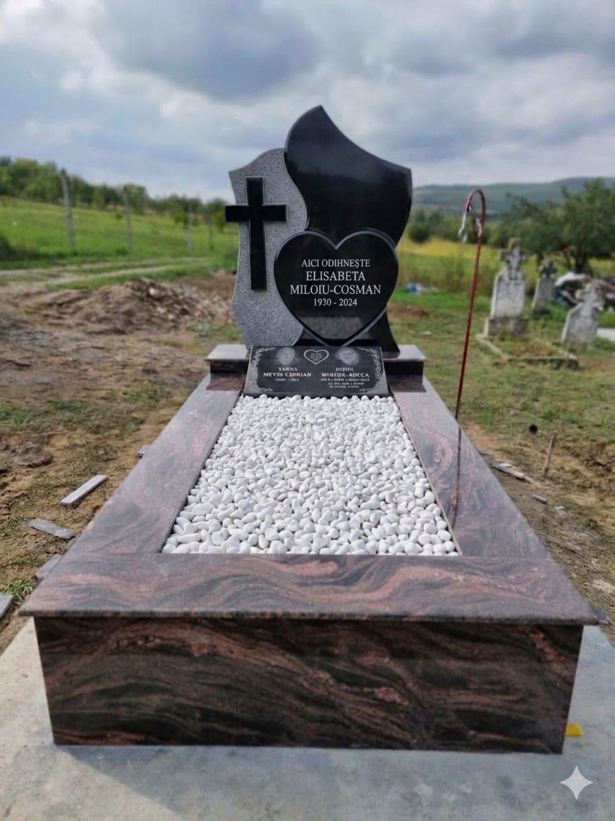 Ansamblu funerar din granit cu placă memorială și bază